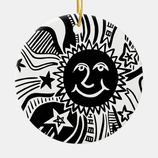 Personalised Sun Pattern Ceramic Tree Decoration (Front)