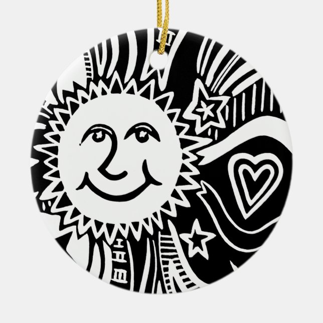 Personalised Sun Pattern Ceramic Tree Decoration (Front)
