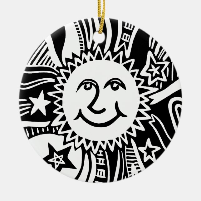 Personalised Sun Pattern Ceramic Tree Decoration (Front)