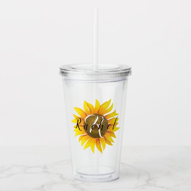 Personalised sunflower  acrylic tumbler (Front)