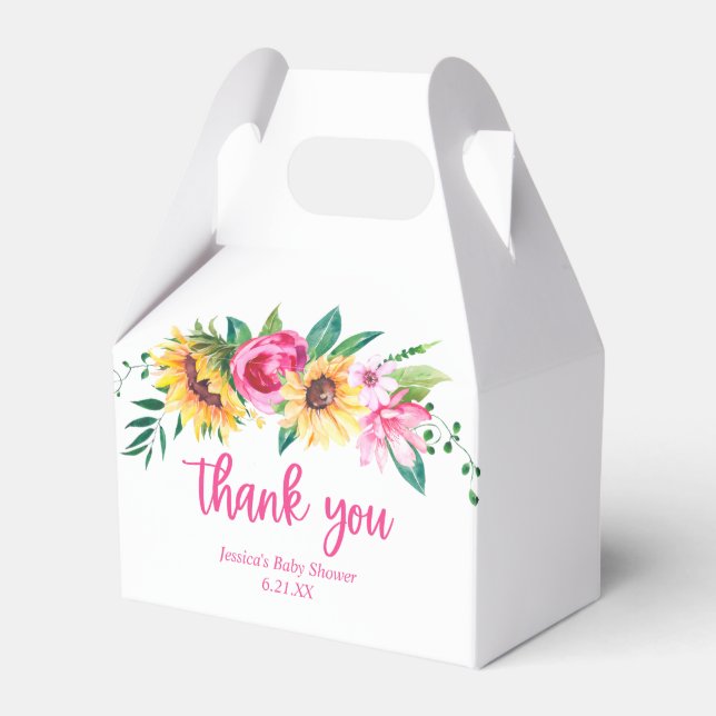Personalised Sunflower Baby Shower Thank You Favour Box (Front Side)