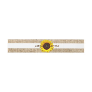 Personalised Sunflower Burlap Rustic Invitation Belly Band