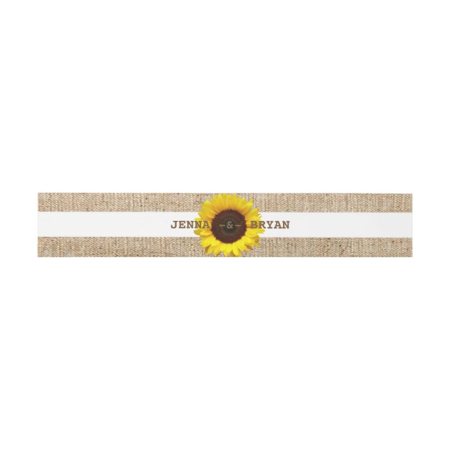Personalised Sunflower Burlap Rustic Invitation Belly Band (Flat)