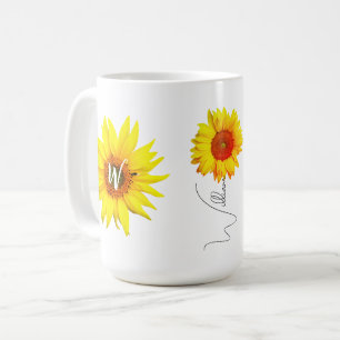Personalised Sunflower Coffee Mug (Name & initial)