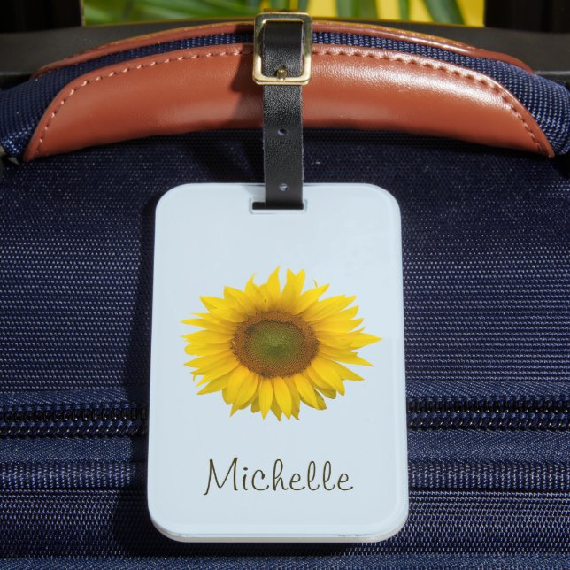 Personalised Sunflower Country Floral Blue Luggage Tag (Front Insitu 2)