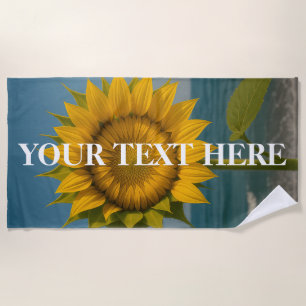 Personalised Sunflower Custom Text Beach Towel