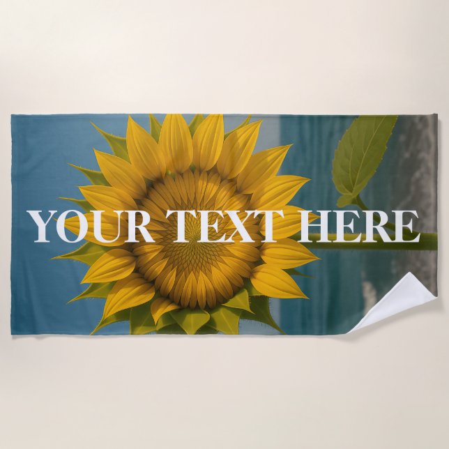 Personalised Sunflower Custom Text Beach Towel (Front)