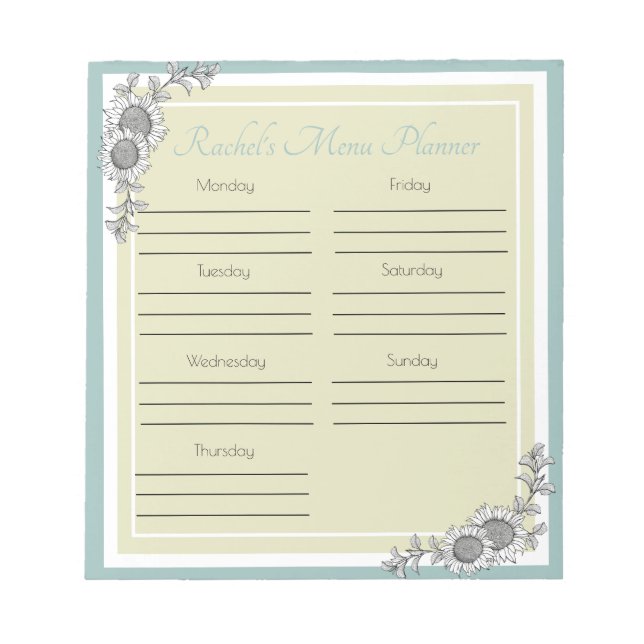 Personalised Sunflower Daily Menu Planner Notepad (Front)
