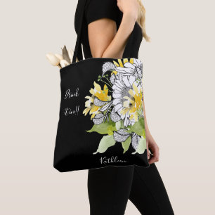Personalised Sunflower Drink it In Black  Tote Bag