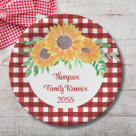 Personalised Sunflower Family Reunion Paper Plate<br><div class="desc">Are you planning a family reunion?
These floral family reunion paper plates will look great on your party table. They are decorated with watercolor sunflowers and foliage on a red check background.
Easily customisable.
Original Watercolor © Michele Davies.</div>