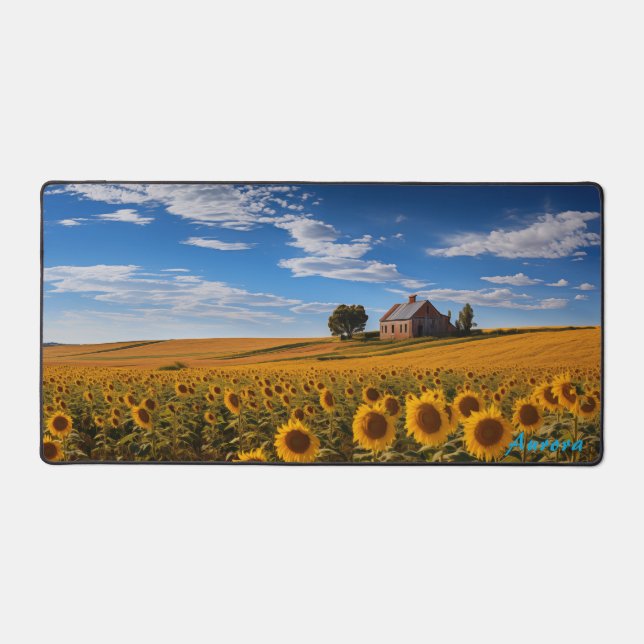 Personalised Sunflower Field and a Barn Desk Mat (Front)