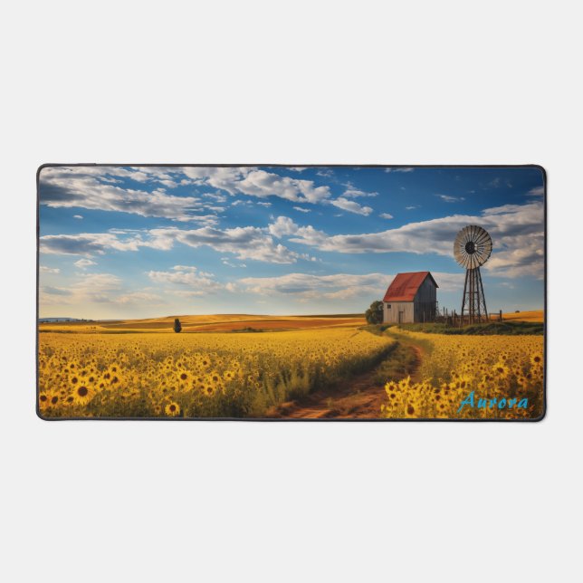 Personalised Sunflower Field and a Barn Desk Mat (Front)