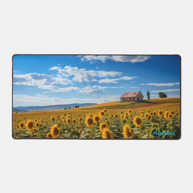 Personalised Sunflower Field and a Barn Desk Mat (Front)