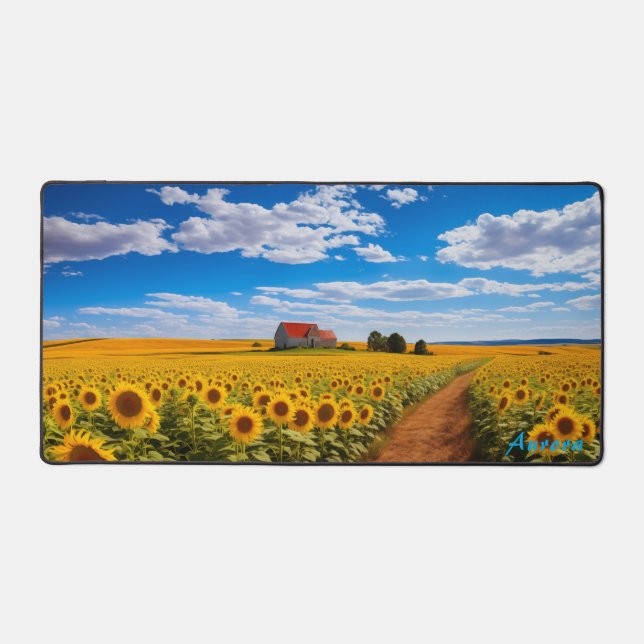 Personalised Sunflower Field and a Barn Desk Mat (Front)
