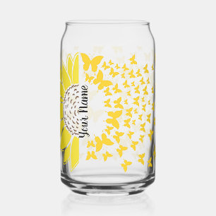 Personalised sunflower into butterflies can glass
