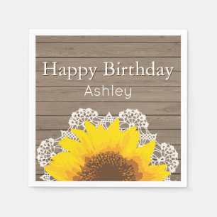 Personalised Sunflower, Lace and Wood Napkin