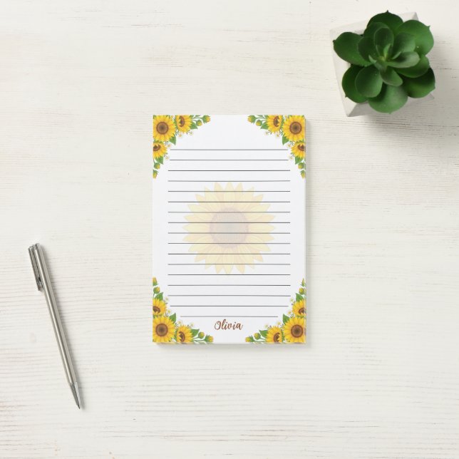 Personalised Sunflower Lined Notes Floral (Office)