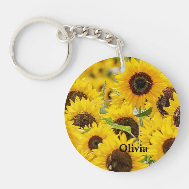 Personalised Sunflower Monogram Key Ring (Front)
