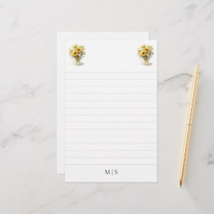 Personalised Sunflower Monogram Stationery Paper