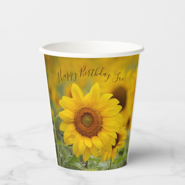 Personalised Sunflower Paper Party Drink Cups (Front)
