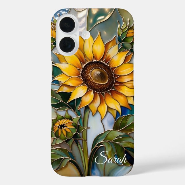 Personalised Sunflower Phone Case Teal Floral (Back)