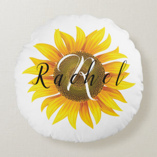 Personalised sunflower round cushion