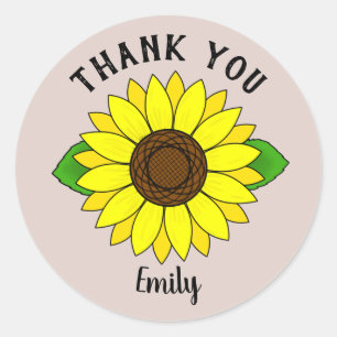 Personalised Sunflower Thank You Stickers