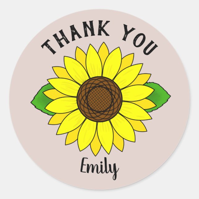 Personalised Sunflower Thank You Stickers (Front)
