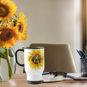 Personalised sunflower  travel mug