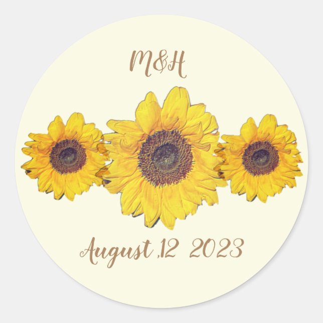 personalised sunflower trio  -   barn wedding classic round sticker (Front)