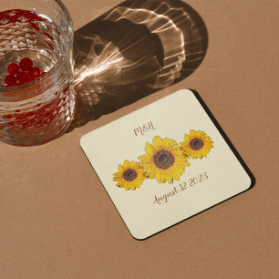 personalised sunflower trio  -   barn wedding square paper coaster