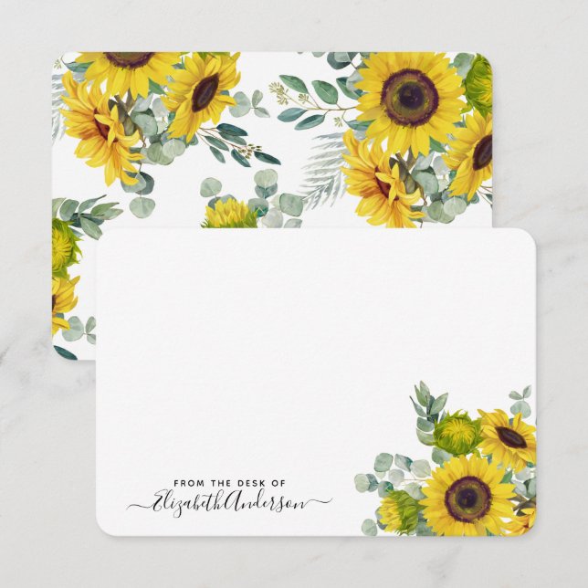 Personalised Sunflower Watercolor Floral Note Card (Front/Back)