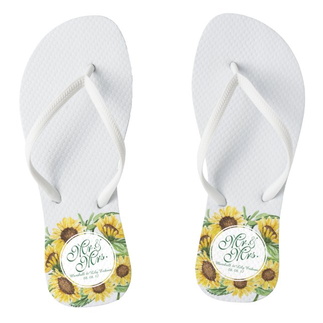 Personalised Sunflower Wedding Flip Flops (Footbed)