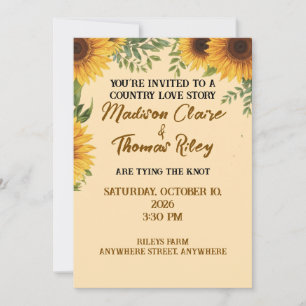 Personalised Sunflower Wedding Invitation Rustic