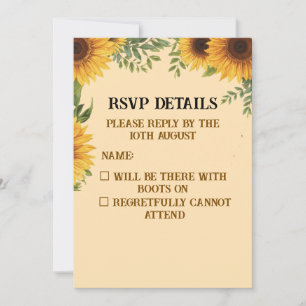 Personalised Sunflower Wedding RSVP Card   Rustic