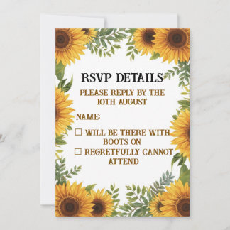 Personalised Sunflower Wedding RSVP Card | Rustic
