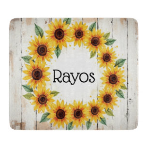 Personalised Sunflower Wreath Glass Cutting Board