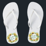 Personalised Sunflower Wreath Wedding Flip Flops<br><div class="desc">For further customisation,  please click the "Customise" button and use our design tool to modify this template. If the options are available,  you may change text and image by simply clicking on "Edit/Remove Text or Image Here" and add your own. Designed by Freepik.</div>