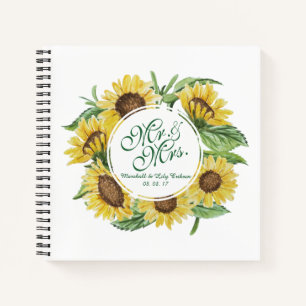 Personalised Sunflower Wreath Wedding Guestbook Notebook