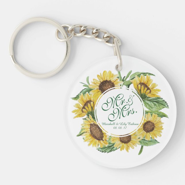 Personalised Sunflower Wreath Wedding Keychain (Front)
