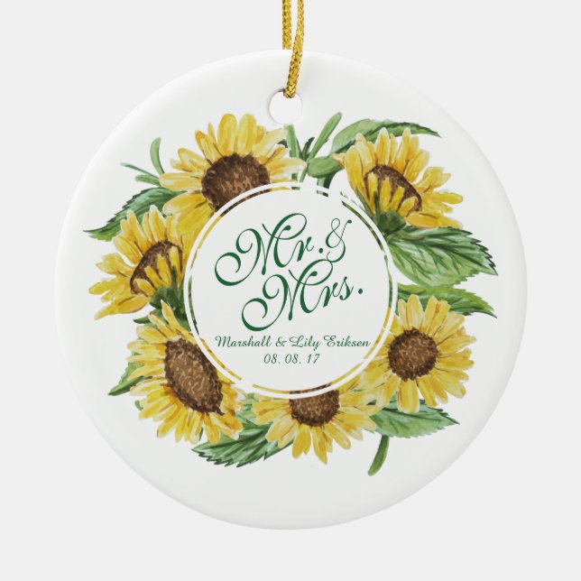 Personalised Sunflower Wreath Wedding | Ornament (Front)