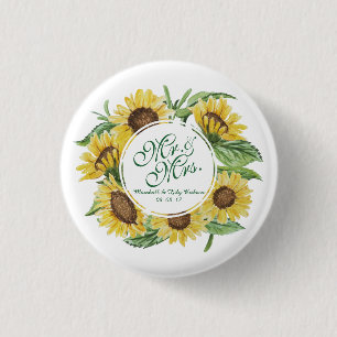 Personalised Sunflower Wreath Wedding Pin Button