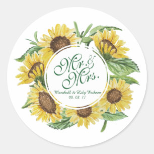 Personalised Sunflower Wreath Wedding Sticker Seal