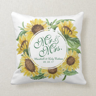 Personalised Sunflower Wreath Wedding Throw Pillow