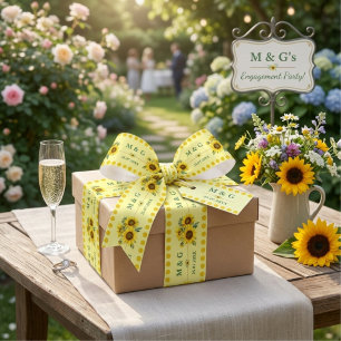 Personalised Sunflower Yellow Monogram Wedding Satin Ribbon