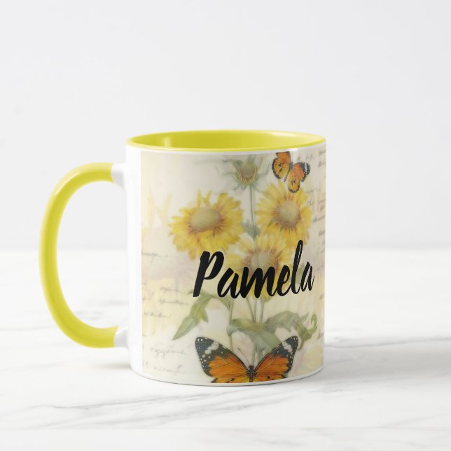 Personalised Sunflowers and butterfly Mug (Left)