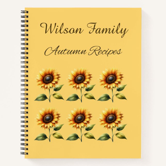 Personalised Sunflowers Autumn Recipe Notebook (Front)