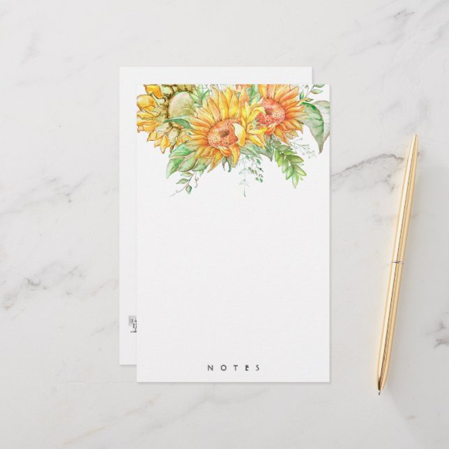Personalised Sunflowers Boho Floral Stationery  (Front/Back In Situ)