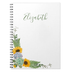 Personalised Sunflowers Floral Greenery  Notebook