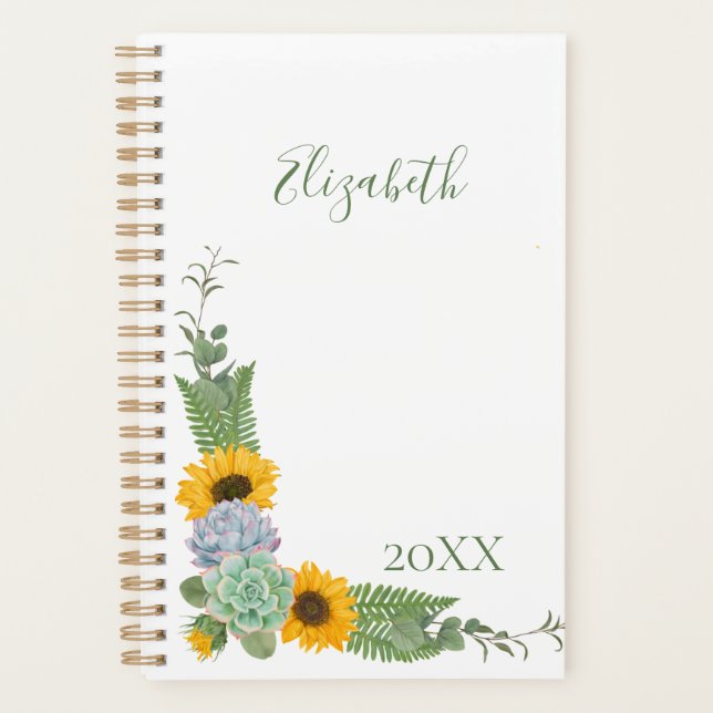 Personalised Sunflowers Floral Greenery  Planner (Front)
